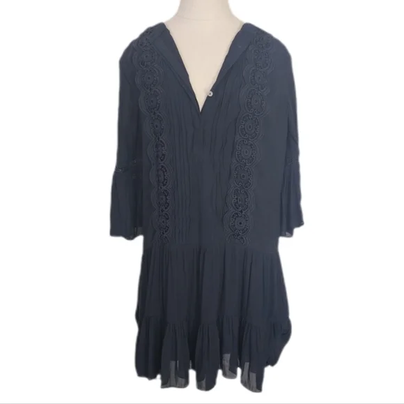 Loft Dress Ruffles and Lace Relaxed Fit Navy Size 6 - Picture 15 of 17